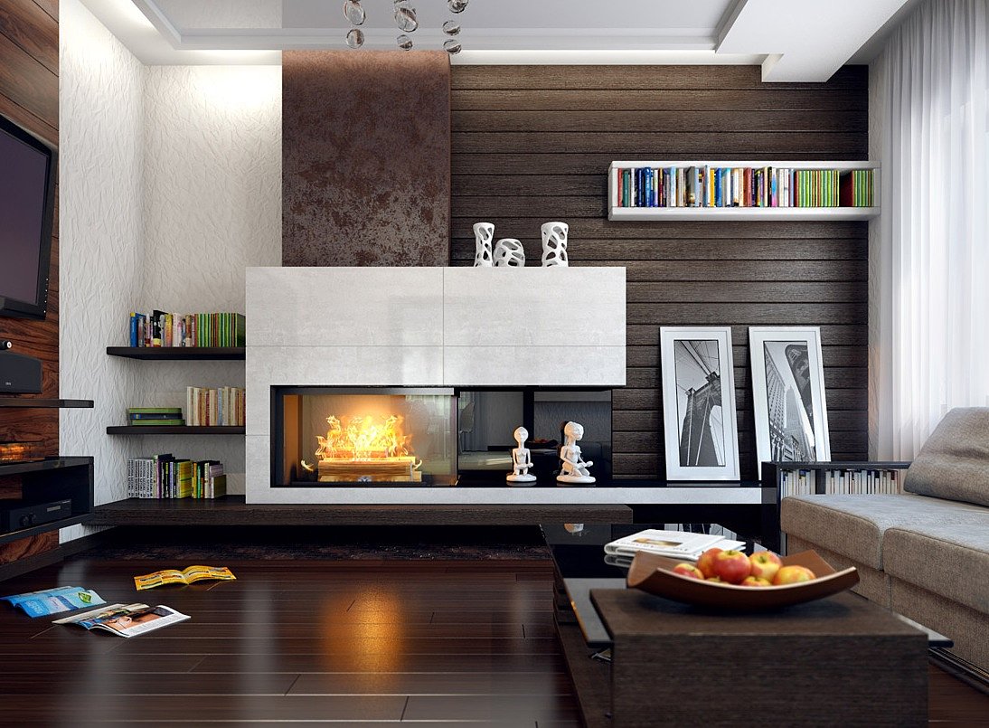 living-room-marvelous-dark-brown-wood-paneled-living-room-decorating-ideas-with-modern-fireplace-and-nice-grey-fabric-sofa-on-the-parquet-floor-enchanting-living-room-decorating-ideas-with-modern-styl